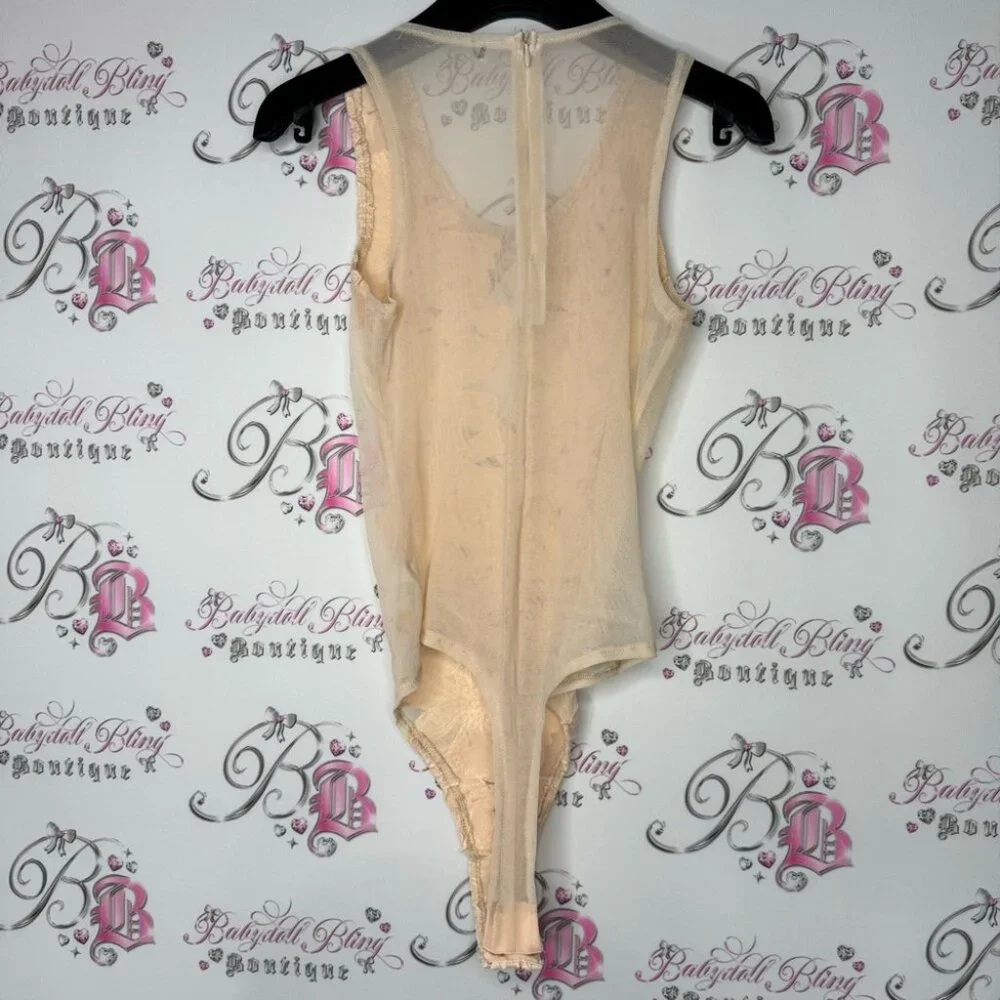 Bodysuit floral see through sexy stunning peach orange pink light nude dance - Picture 5 of 6